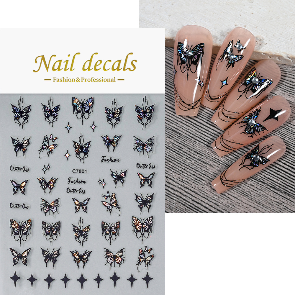 Наклейки Nail Decals C7801 (колір: чорний/голографік)