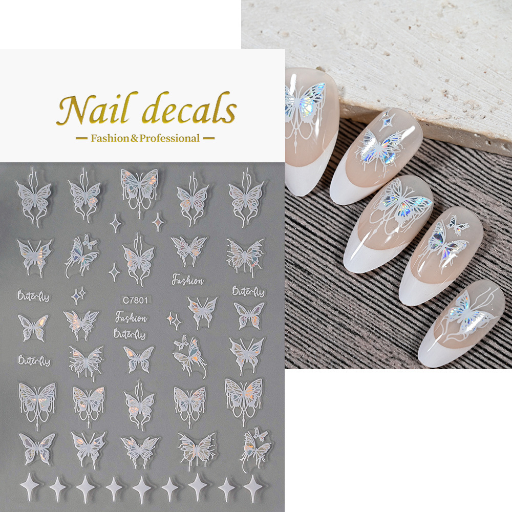 Наклейки Nail Decals C7801 (колір: білий/голографік)