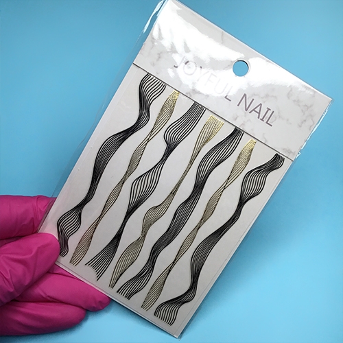 Наклейки Joyful Nail "3D Волны", золото/черные