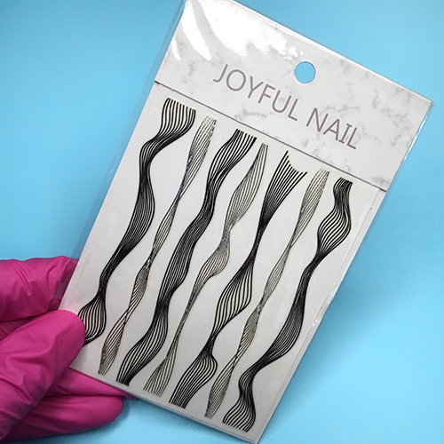 Наклейки Joyful Nail "3D Волны", серебро/черные