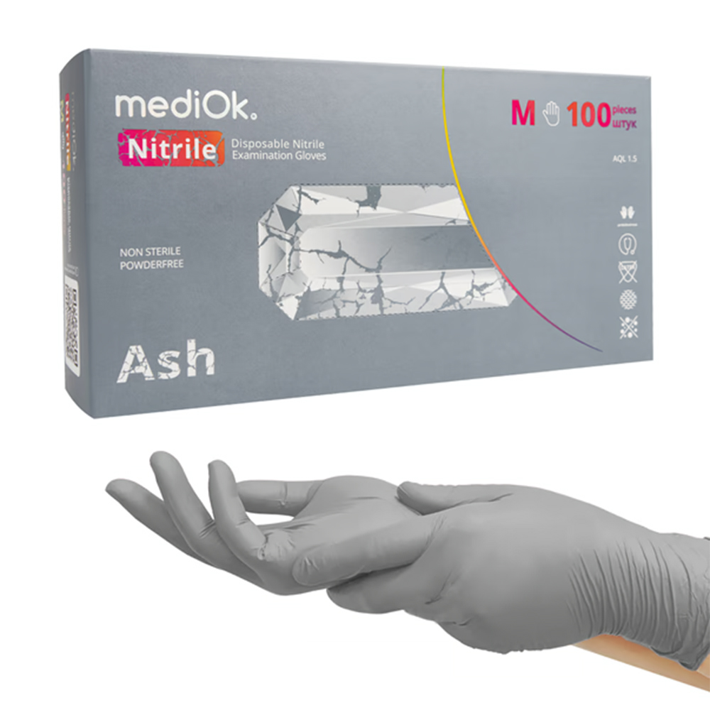Нітрилові рукавички MediOK Ash 3.8 г розмір M (100 шт), сірі