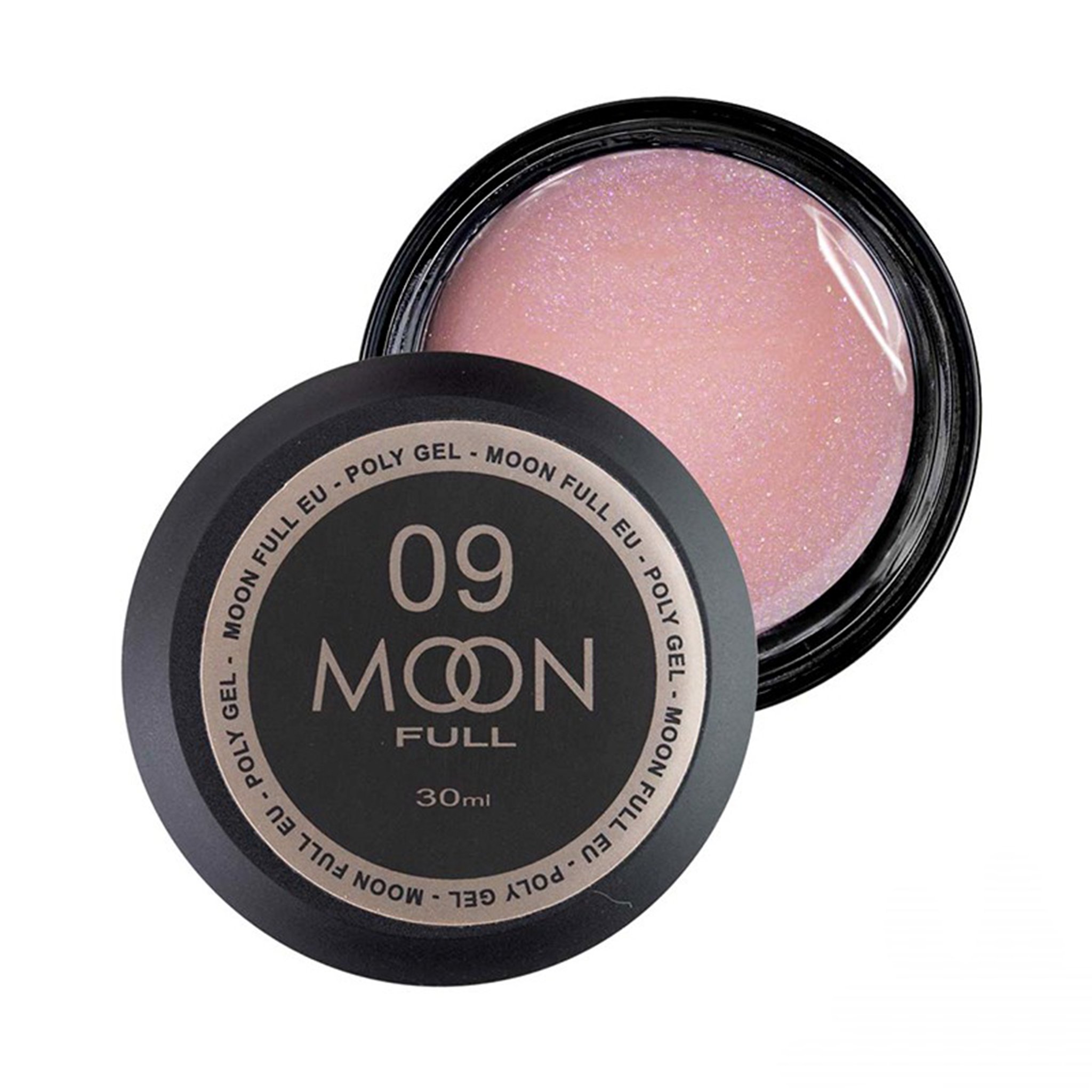 Полігель для нарощування нігтів Moon Full Poly Gel №09 натуральний рожевий з шиммером, 30 мл