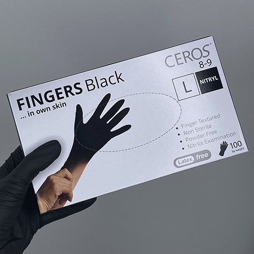 Нітрилові рукавички Ceros Black розмір L 3.5 г (100 шт), чорні