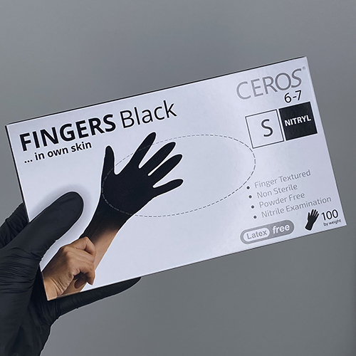 Нітрилові рукавички Ceros Black розмір S 3.5 г (100 шт), чорні