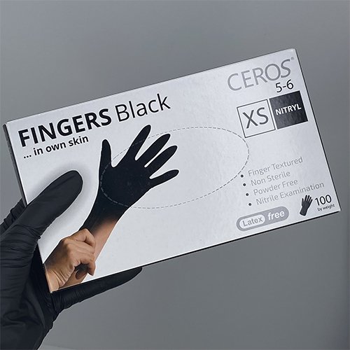 Нітрилові рукавички Ceros Black розмір XS 3.5 г (100 шт), чорні