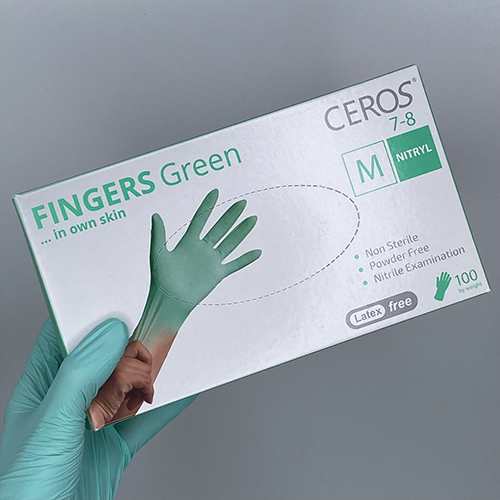Нітрилові рукавички Ceros Green розмір M 3.5 г (100 шт), зелені