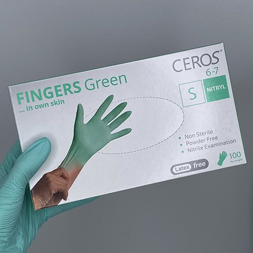 Нітрилові рукавички Ceros Green розмір S 3.5 г (100 шт), зелені