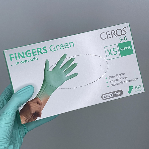 Нітрилові рукавички Ceros Green розмір XS 3.5 г (100 шт), зелені
