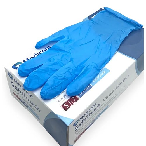 Нітрилові рукавички Medicom SafeTouch Vitals Slim розмір S (50 пар/уп), блакитні - Зображення 2