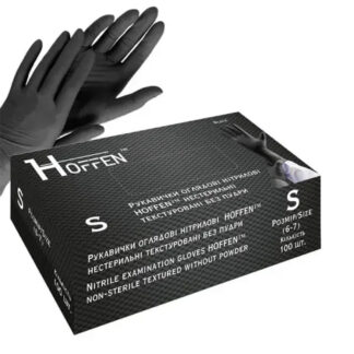 Нітрилові рукавички HOFFEN розмір S (50 пар/уп), чорні