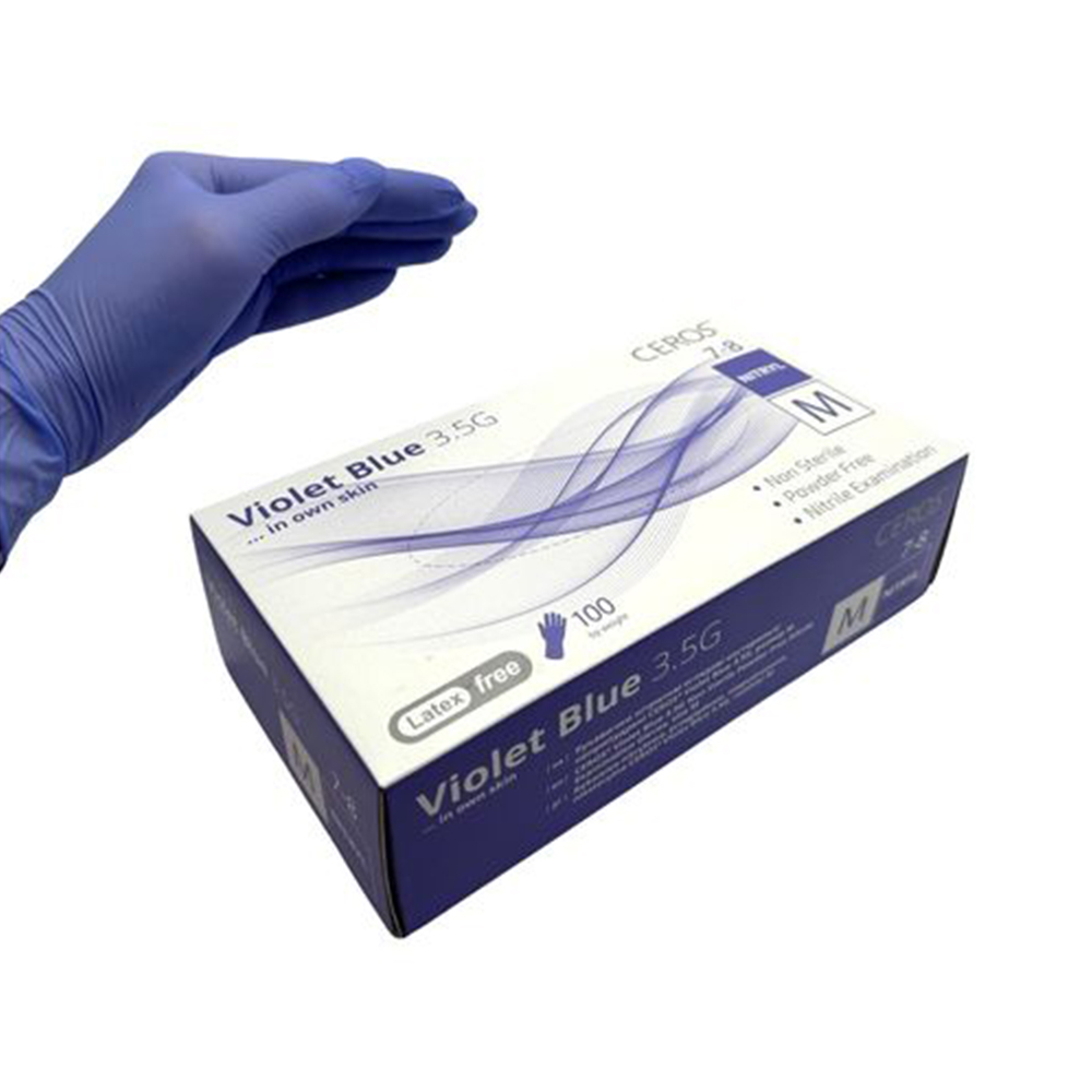 Нітрилові рукавички Ceros Violet Blue 3.5 г розмір M (100 шт), фіолетові