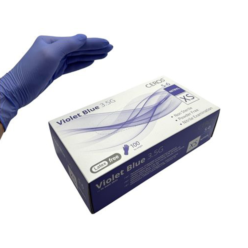 Нітрилові рукавички Ceros Violet Blue 3.5 г розмір XS (100 шт), фіолетові