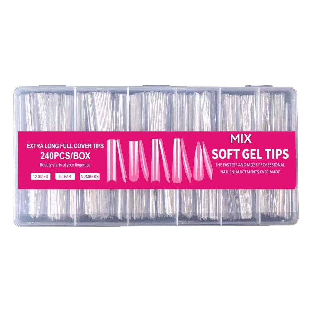 Гелеві тіпси для нарощування нігтів прозорі MIX Soft Gel Tips , 240 шт