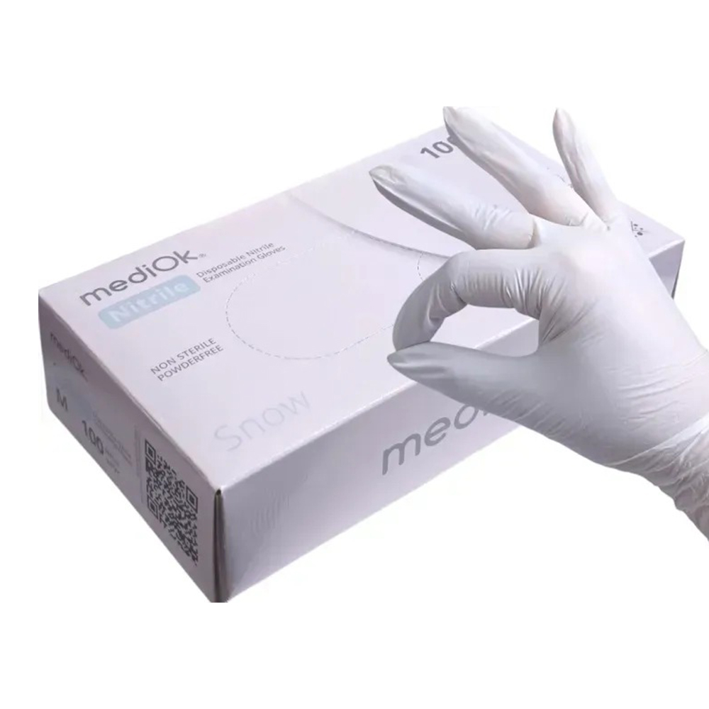 Нітрилові рукавички MediOK Snow 3.5 г (100 шт), білі