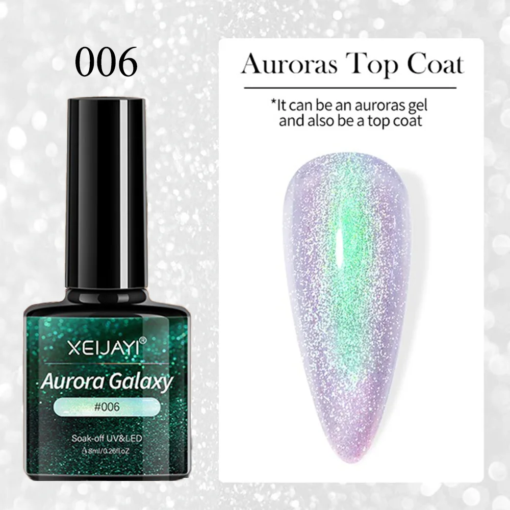 Гель-лак Xeijayi 2in1 Aurora Galaxy (Top Coat & Gel Polish) 006, 8 мл