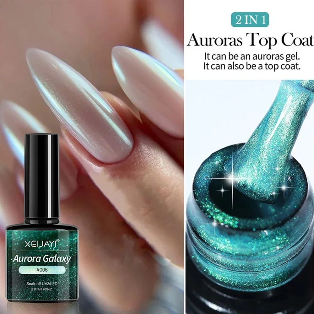 Гель-лак XEIJAYI 2in1 Aurora Galaxy (Top Coat & Gel Polish) 006, 8 мл - Зображення 2