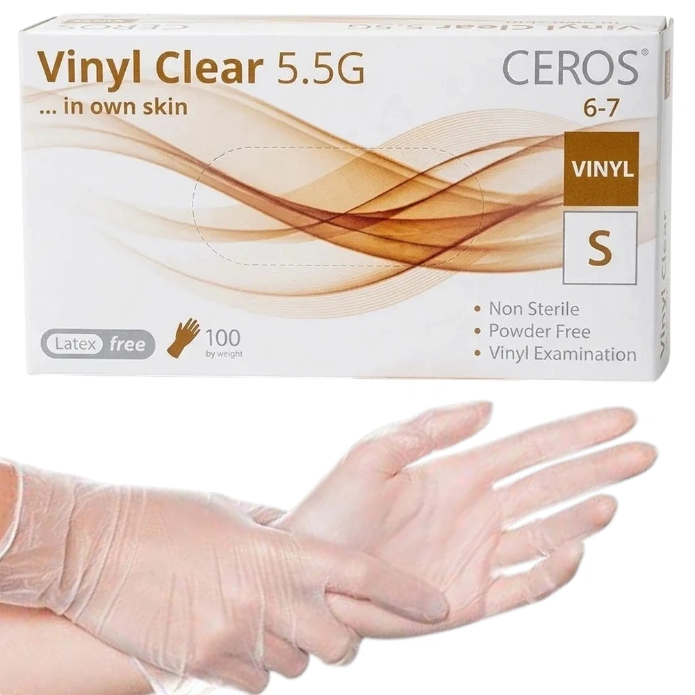 Вінілові рукавички Ceros Vinyl Crear розмір S 5.5 г (100 шт), прозорі
